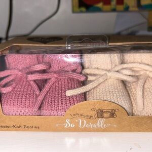 Pink and Cream Sweater-Knit Booties